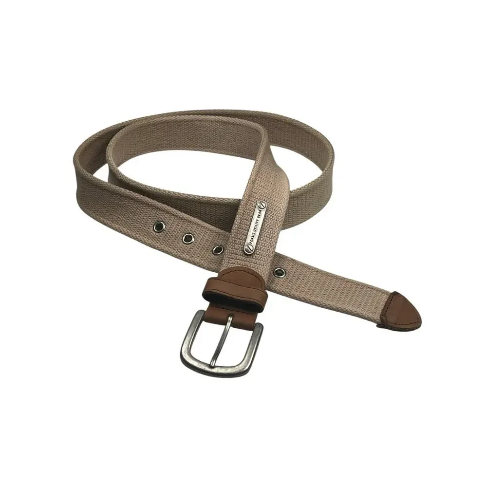 Fossil Utility Gear Men’s Canvas Belt Khaki Tan Leather Trim Size 40
